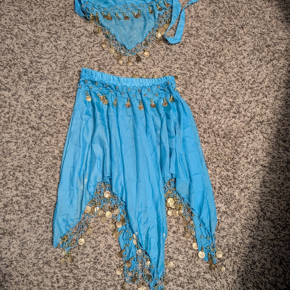 Blue Belly Dance Costume with Gold Coins